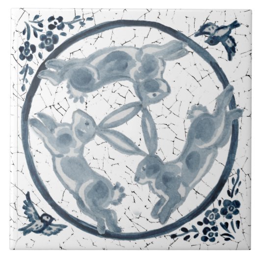 drieknoppenkonijn - Trioblauw en witte vloed Tegeltje (Voorkant)