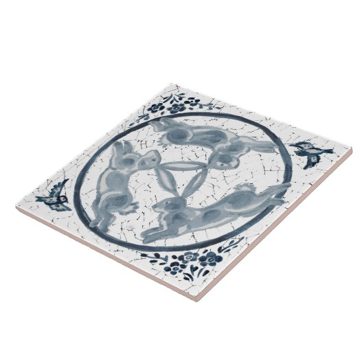  drieknoppenkonijn - Trioblauw en witte vloed Tegeltje (Zijkant)