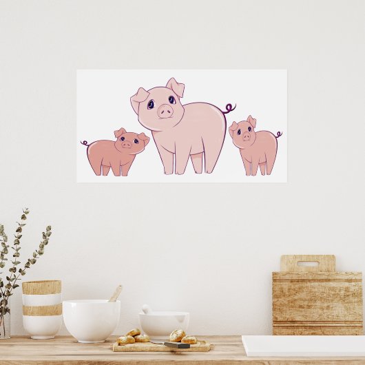 Driekundige Poster voor kleine varkens (Keuken)