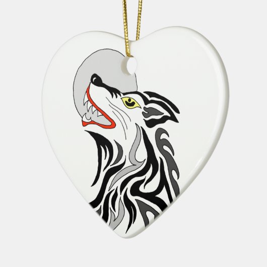 driekuntswolfskop op de maan keramisch ornament (Links)