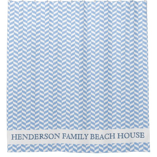 Driekwart Huis Eigen naam Herringbone Blue White Douchegordijn (Voorkant)