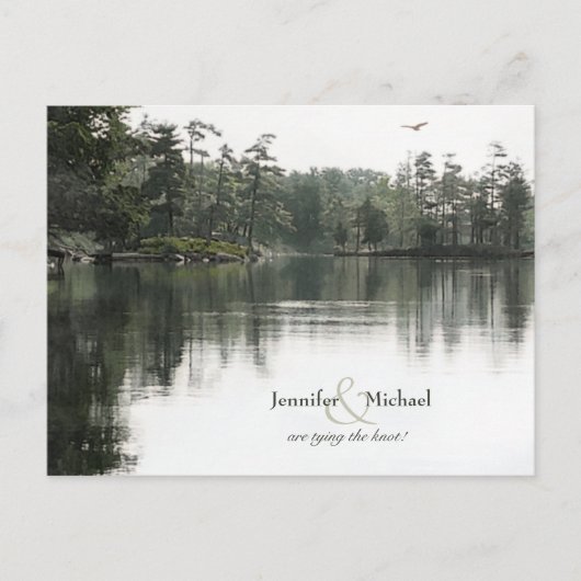 driekwart rustisch meer evergreens reflectie bruil aankondigingskaart (Voorkant)