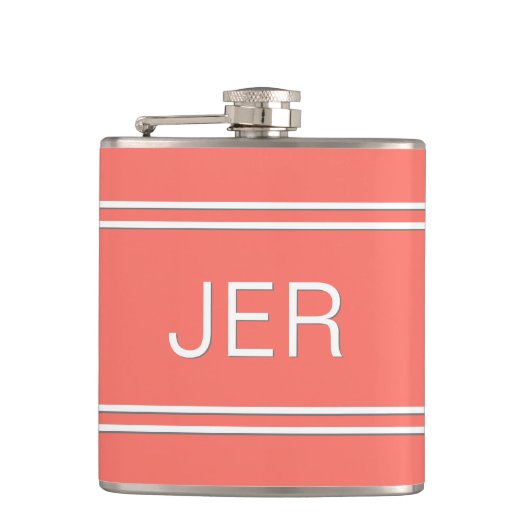 Drieletter initials Geborduurd drank Coral Heupfles (Voorkant)