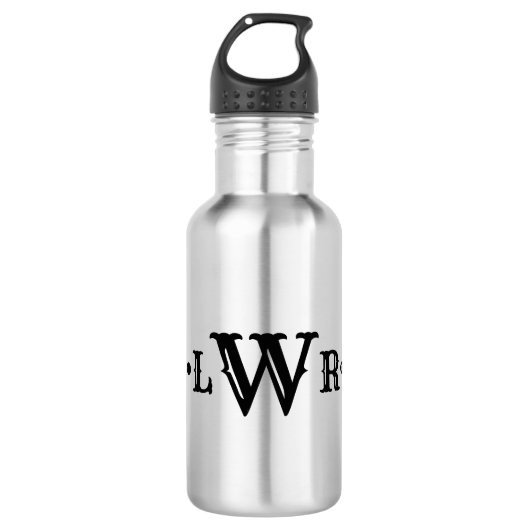 Drieletter monogram op maat Elegant Zwart & Wit Waterfles (Voorkant)