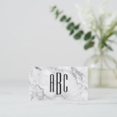 Drieletterig monogram grijze marmer en zwart visitekaartje (Staand voorkant)