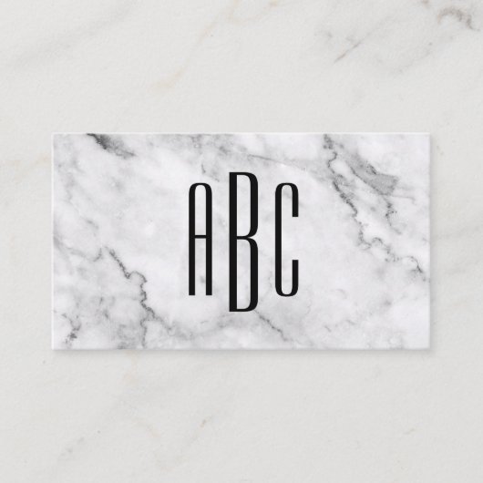 Drieletterig monogram grijze marmer en zwart visitekaartje (Voorkant)