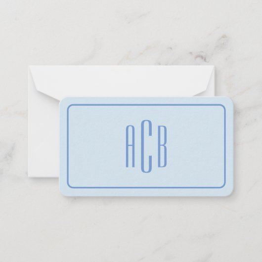 Drieletterig monogram korenbloemblauwe rand 3.5x2 notitiekaartje (Voorkant)