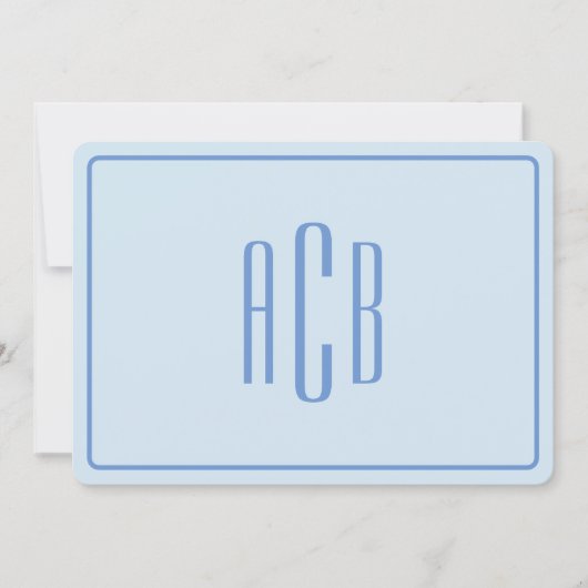 Drieletterig monogram korenbloemblauwe rand notitiekaartje (Voorkant)