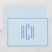 Drieletterig monogram korenbloemblauwe rand notitiekaartje (Voorkant / Achterkant)