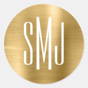 Drieletterig monogram van goud folie ronde sticker