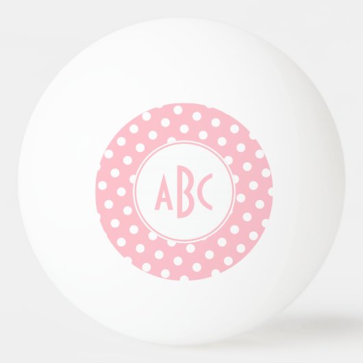 Drieletterig roze en wit gestippeld monogram pingpongbal (Voorkant)