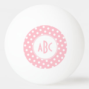 Drieletterig roze en wit gestippeld monogram pingpongbal