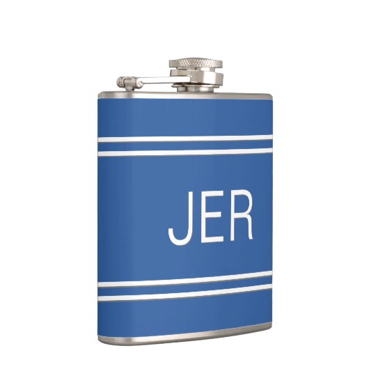 Drieletterige Initialen Monogramed Drink Royal Blu Heupfles (Rechts)