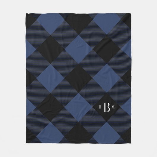 Drieletterige Monogram Blauwe Buffelcontrole Fleece Deken (Voorkant)
