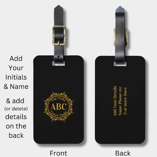 Drieletterige monogram en naam in Gold Circle Lijs Bagagelabel
