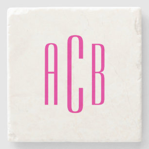 Drieletterige monogram in hete roze stenen onderzetter
