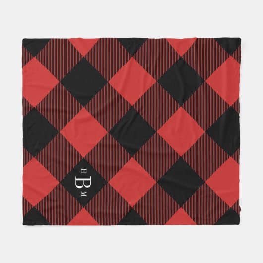 Drieletterige monogram rode buffelcontrole fleece deken (Voorkant (Horizontaal))
