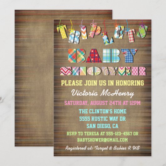 Drieling Baby Douche Uitnodigingen (Voorkant / Achterkant)