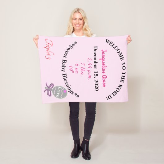 Drieling Baby Meisje Roze Rattle Fleece Deken (In situ)