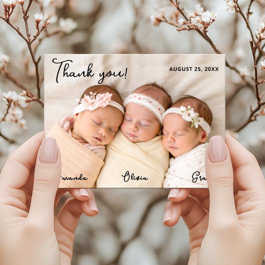 Drieling Baby Meisjes Bedankt Kaart Met Foto