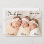 Drieling Baby Meisjes Bedankt Kaart Met Foto (Voorkant)