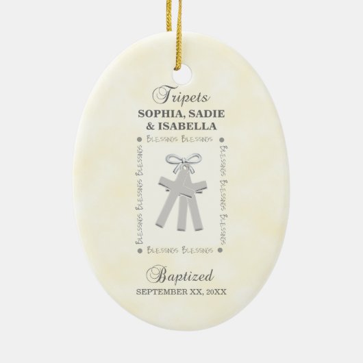 Drieling Doop op Gele 3 Kruizen Gepersonaliseerd Keramisch Ornament (Achterkant)