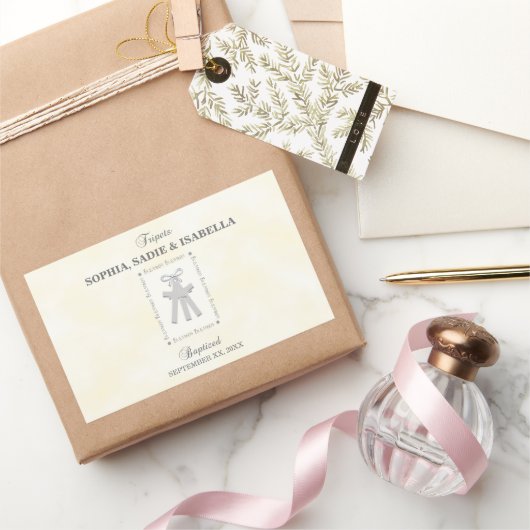 Drieling Doop op Gele 3 Kruizen Gepersonaliseerd Rechthoekige Sticker (Geschenken)