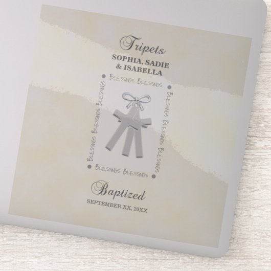Drieling Doop op Gele 3 Kruizen Gepersonaliseerd Sticker (Detail)
