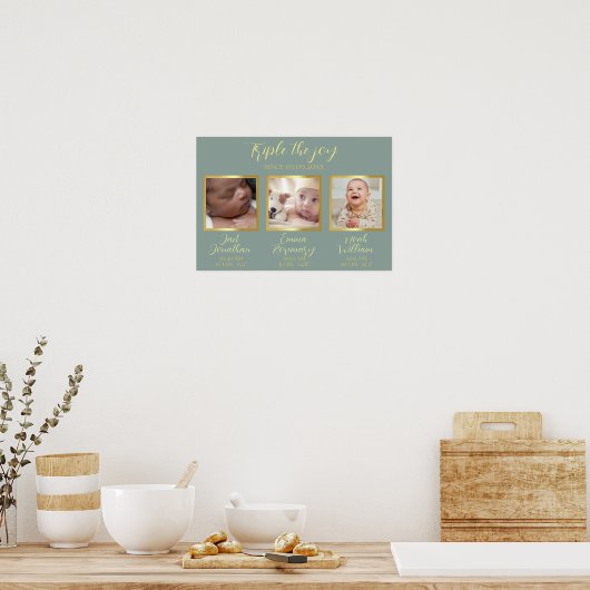 Drieling Geboorte Nieuwe Ouders Cadeau Muurdecorat Poster (Keuken)