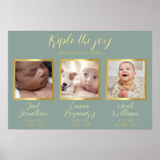 Drieling Geboorte Nieuwe Ouders Cadeau Muurdecorat Poster (Voorkant)