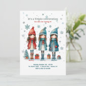 Drieling Meisjes Kerstfeest Kaart (Staand voorkant)