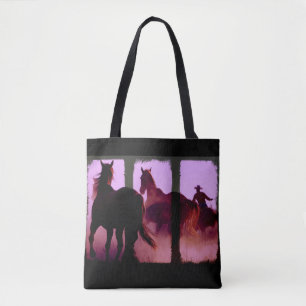 Drieluik met het verzamelen van wilde paarden tote bag