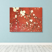 Drieluik rode muur kunst moderne bloemen Japans Canvas Afdruk (Insitu (Houten vloer))