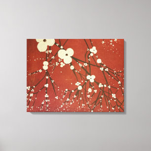 Drieluik rode muur kunst moderne bloemen Japans Canvas Afdruk