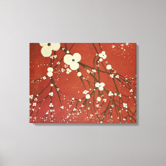 Drieluik rode muur kunst moderne bloemen Japans Canvas Afdruk