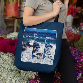 Drieluik van crashende golven op rotsen Canvas tas