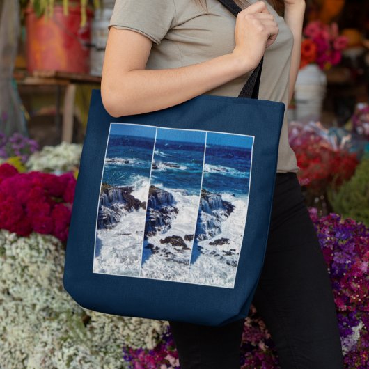 Drieluik van crashende golven op rotsen Canvas tas