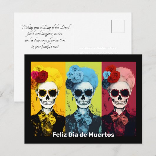 Drieluik van Dia de Muertos Calavera Catrina Briefkaart (Voorkant / Achterkant)