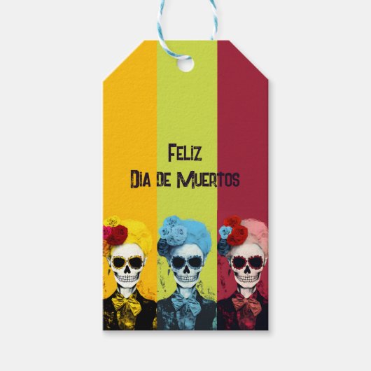 Drieluik van Dia de Muertos Calavera Catrina Cadeaulabel (Voorkant)