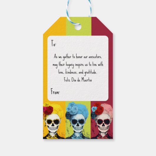 Drieluik van Dia de Muertos Calavera Catrina Cadeaulabel (Achterkant)