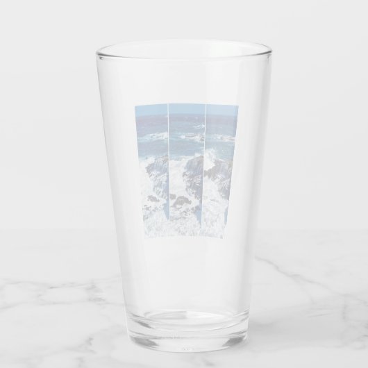 Drieluik van stormende golven op rotsen glas (Achterkant)