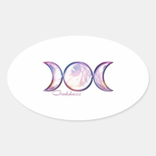 driemaal maan godin iriserende parel ovale sticker