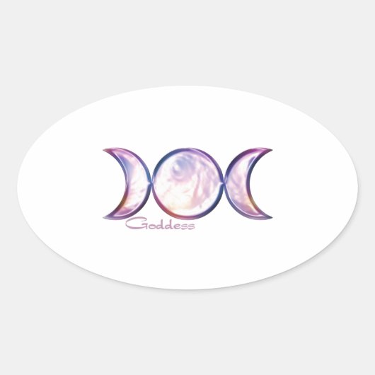 driemaal maan godin iriserende parel ovale sticker (Voorkant)