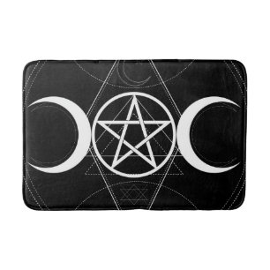 Driemaal Maan Godin Pentagram Zwart & Wit Wicca Badmat