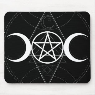 Driemaal Maan Godin Pentagram Zwart & Wit Wicca Muismat