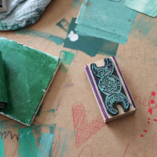 Driemaal Maangodin Symbool Bloem                   Rubberstempel