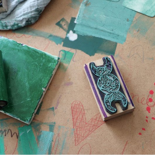 Driemaal Maangodin Symbool Bloem                   Rubberstempel