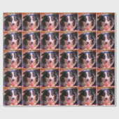 Driemaandelijkse gekleurde rand Collie Dog Persoon Cadeaupapier (Vlak)