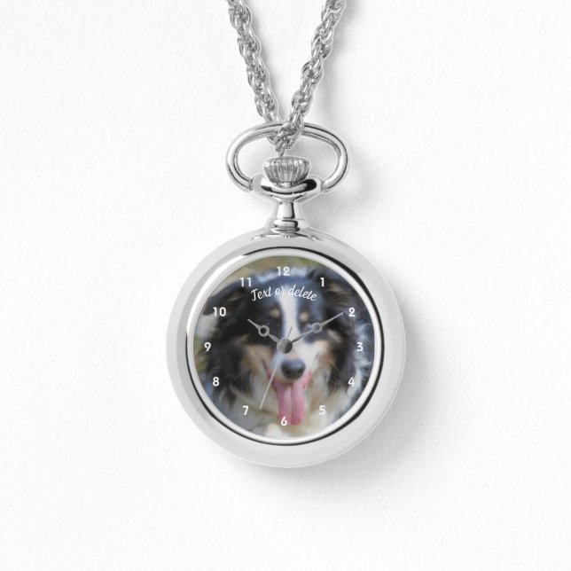 Driemaandelijkse gekleurde rand Collie Dog Persoon Horloge (Voorkant)