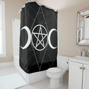 Driemaans Geometrie Pentagram Zwart & Wit Wicca Douchegordijn